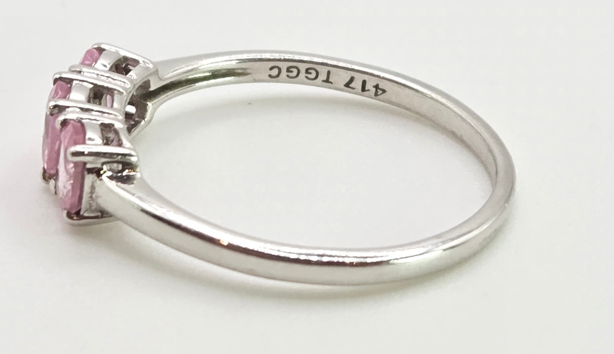 2860: Vintage 9ct White Gold Pink Sapphires Trilogy Ring