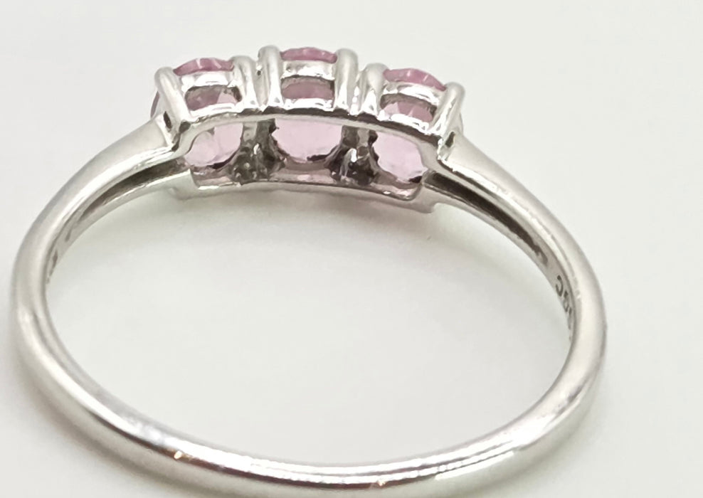 2860: Vintage 9ct White Gold Pink Sapphires Trilogy Ring