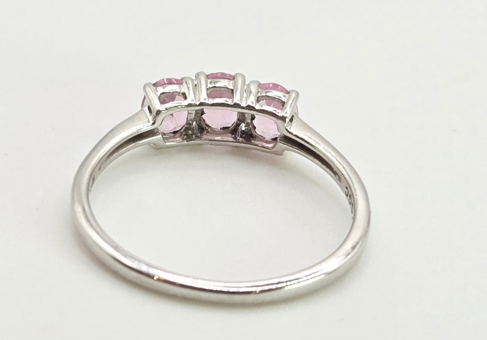2860: Vintage 9ct White Gold Pink Sapphires Trilogy Ring