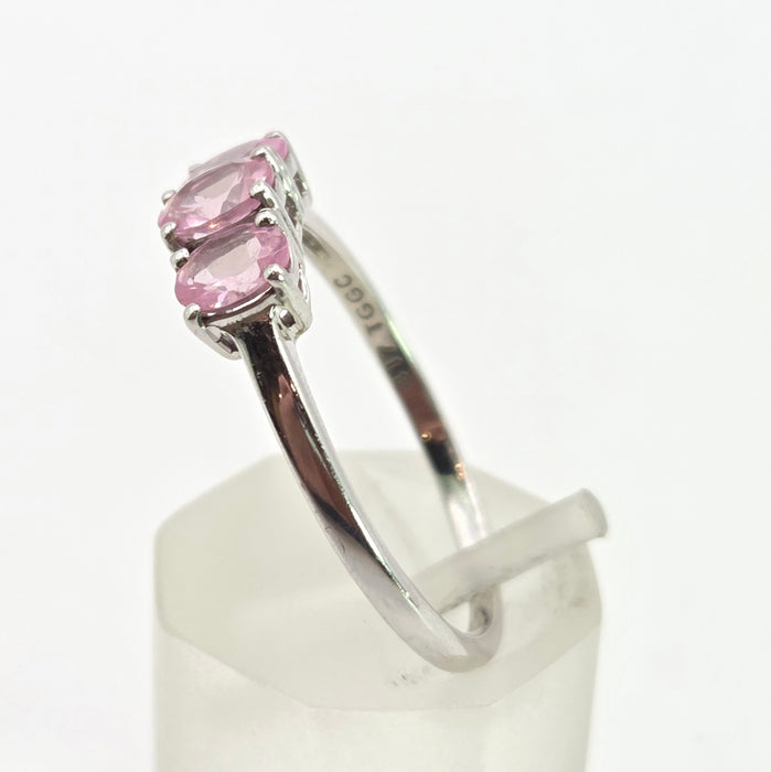 2860: Vintage 9ct White Gold Pink Sapphires Trilogy Ring