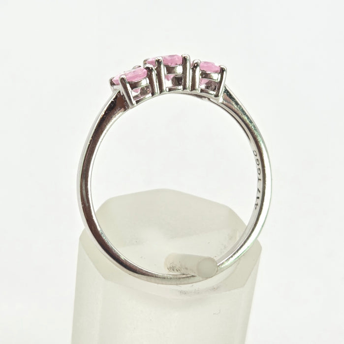 2860: Vintage 9ct White Gold Pink Sapphires Trilogy Ring