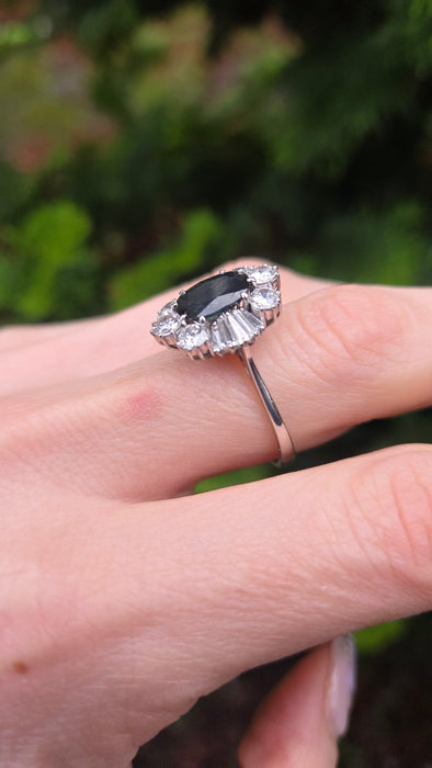 2898: Vintage 18ct White Gold Natural Diamonds (2.1ct) Sapphire Diana Style Cluster Ring
