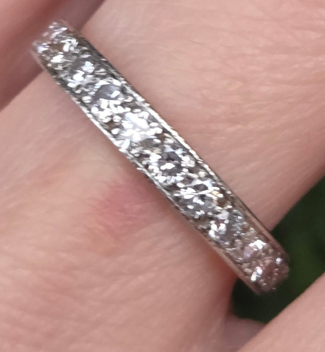 2667: Vintage Platinum 24 Natural Sparkling Diamonds (1.3ct) Eternity Ring- Size S