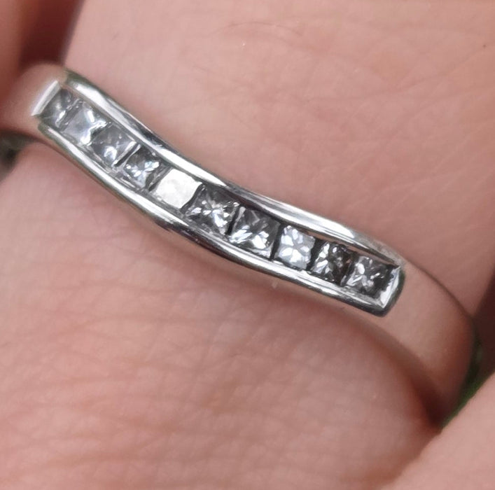 2673: Vintage Platinum Natural Diamonds Wishbone Dress/Stacker Ring