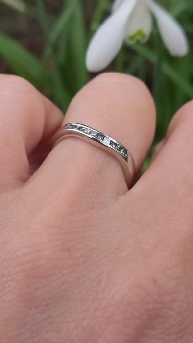 2673: Vintage Platinum Natural Diamonds Wishbone Dress/Stacker Ring