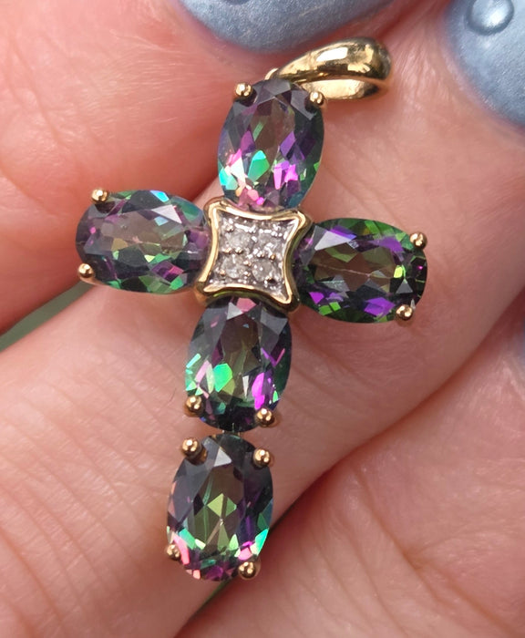 2808: Vintage & Rare Caribbean Topaz Natural diamonds Cross Pendant