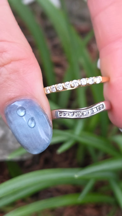 2673: Vintage Platinum Natural Diamonds Wishbone Dress/Stacker Ring