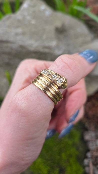 6441 Vintage: Statement 18ct Gold Natural Diamonds (0.63ct) Snake Ring