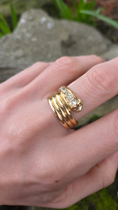 6441 Vintage: Statement 18ct Gold Natural Diamonds (0.63ct) Snake Ring