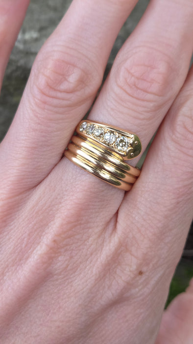 6441 Vintage: Statement 18ct Gold Natural Diamonds (0.63ct) Snake Ring