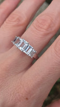 Load image into Gallery viewer, 2598: Vintage 9ct white Gold 5 emerald Cut Blue Aquamarines Ring
