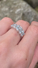 Load image into Gallery viewer, 2598: Vintage 9ct white Gold 5 emerald Cut Blue Aquamarines Ring
