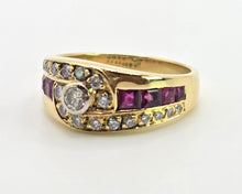 Load image into Gallery viewer, 2836: Vintage 18ct Gold Rubies Natural Sparkling Diamonds Dress Ring
