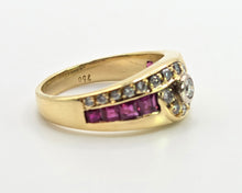 Load image into Gallery viewer, 2836: Vintage 18ct Gold Rubies Natural Sparkling Diamonds Dress Ring
