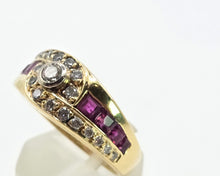 Load image into Gallery viewer, 2836: Vintage 18ct Gold Rubies Natural Sparkling Diamonds Dress Ring
