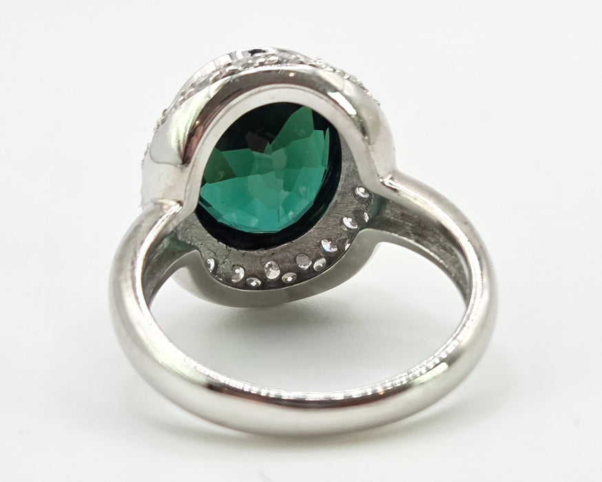 2991 Vintage: 18ct White Gold 6.3ct Oval Tourmaline & Diamond Ring