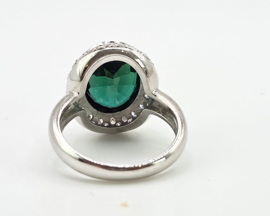 2991 Vintage: 18ct White Gold 6.3ct Oval Tourmaline & Diamond Ring