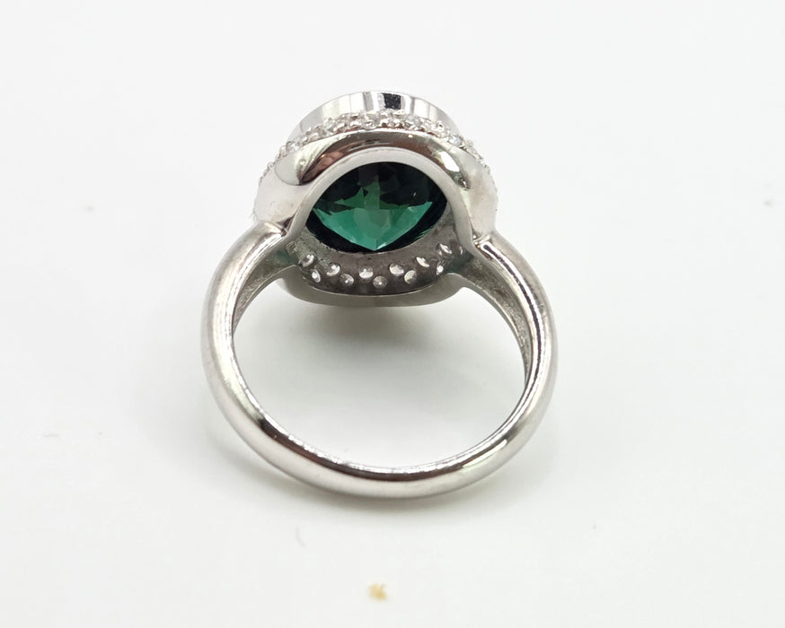 2991 Vintage: 18ct White Gold 6.3ct Oval Tourmaline & Diamond Ring