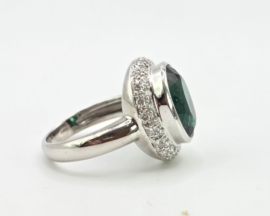 2991 Vintage: 18ct White Gold 6.3ct Oval Tourmaline & Diamond Ring
