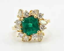 Load image into Gallery viewer, 3014 Vintage 18ct Gold Emerald (2.42ct) Diamonds (1.5ct) Cluster Ring
