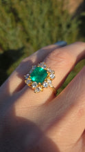 Load image into Gallery viewer, 3014 Vintage 18ct Gold Emerald (2.42ct) Diamonds (1.5ct) Cluster Ring
