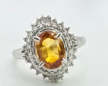 Load image into Gallery viewer, 2881: Vintage Platinum Orange Sapphire (2.11ct) Diamonds Cluster Ring
