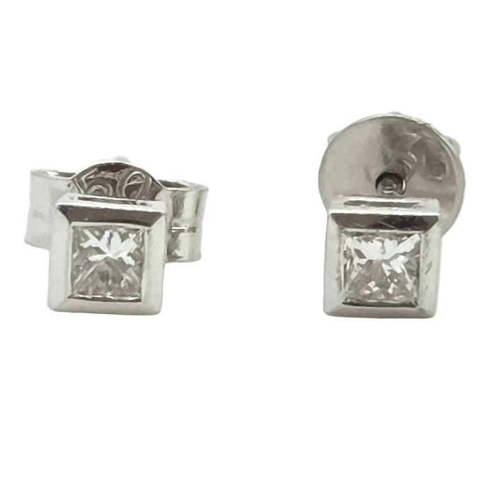3018: Vintage Platinum Princess Cut Diamond (0.2ct) Stud Earrings
