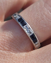 Load image into Gallery viewer, 2828: Vintage 18ct White Gold Sapphire &amp; Diamonds Half-Eternity/Stacker Ring
