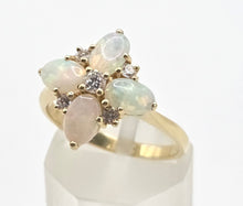 Load image into Gallery viewer, 2778: Vintage 18ct Gold White Opals Diamonds Flower Head Ring-From 1988
