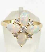 Load image into Gallery viewer, 2778: Vintage 18ct Gold White Opals Diamonds Flower Head Ring-From 1988
