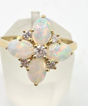 Load image into Gallery viewer, 2778: Vintage 18ct Gold White Opals Diamonds Flower Head Ring-From 1988
