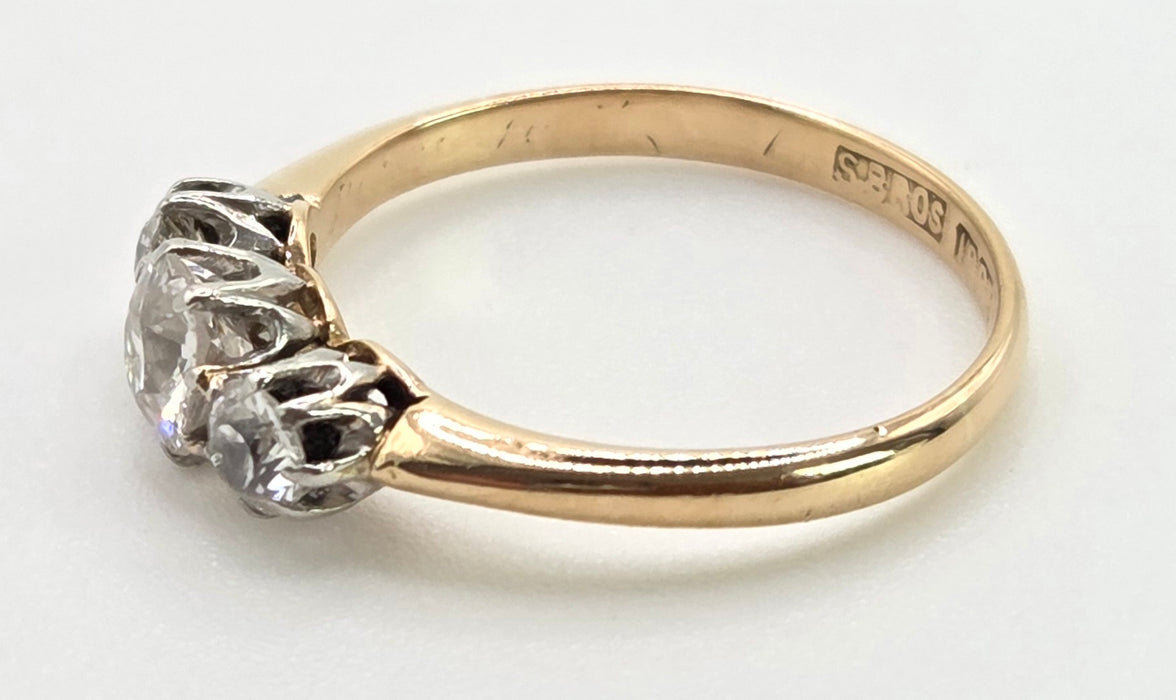 2861: Antique: 18ct Gold Round Old Cut Natural Diamonds (0.16ct) Trilogy Ring- From 1917