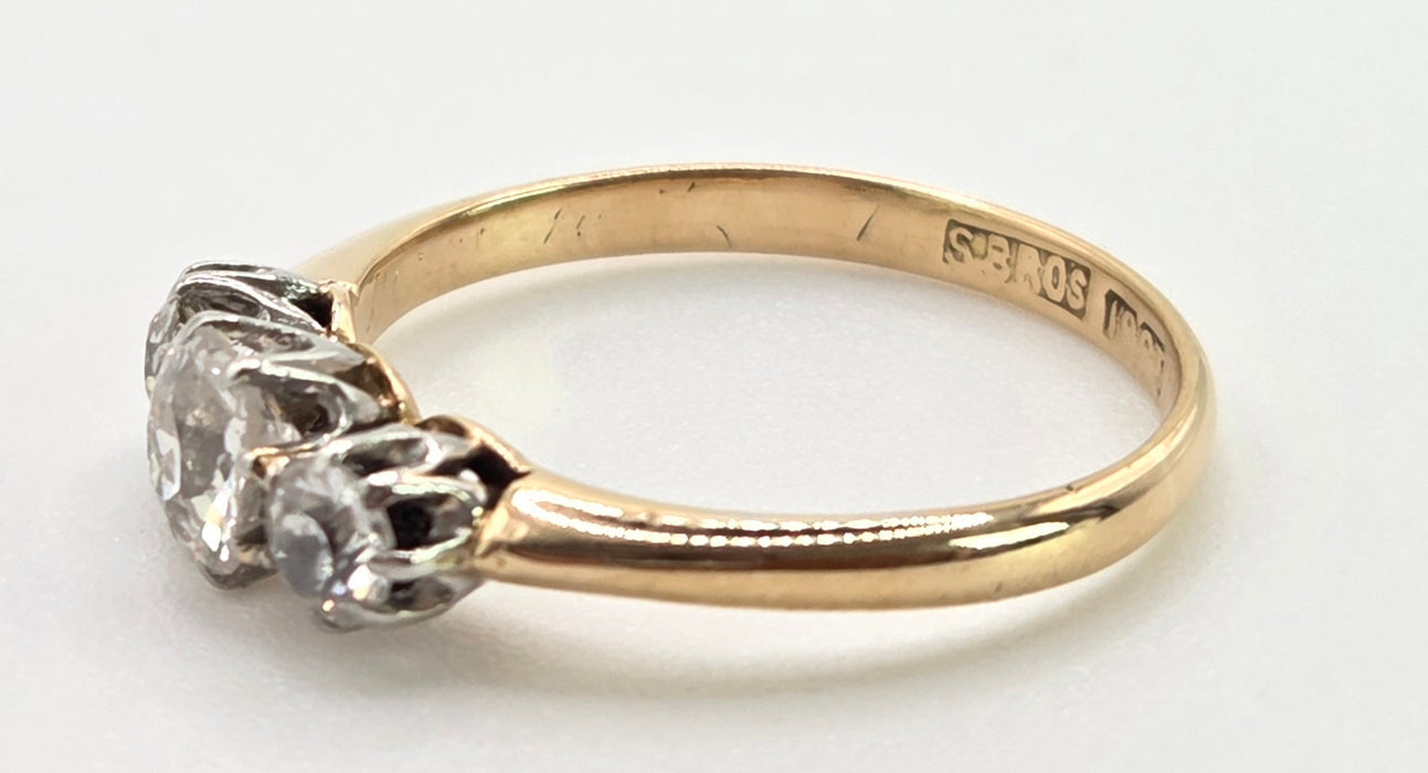 2861: Antique: 18ct Gold Round Old Cut Natural Diamonds (0.16ct) Trilogy Ring- From 1917