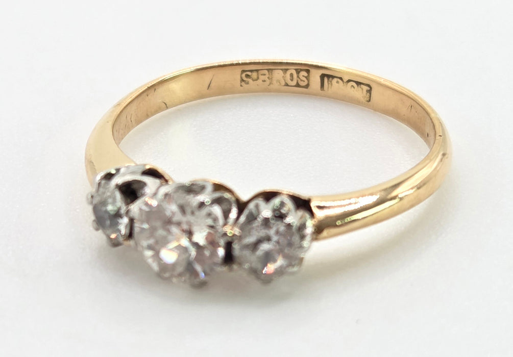 2861: Antique: 18ct Gold Round Old Cut Natural Diamonds (0.16ct) Trilogy Ring- From 1917