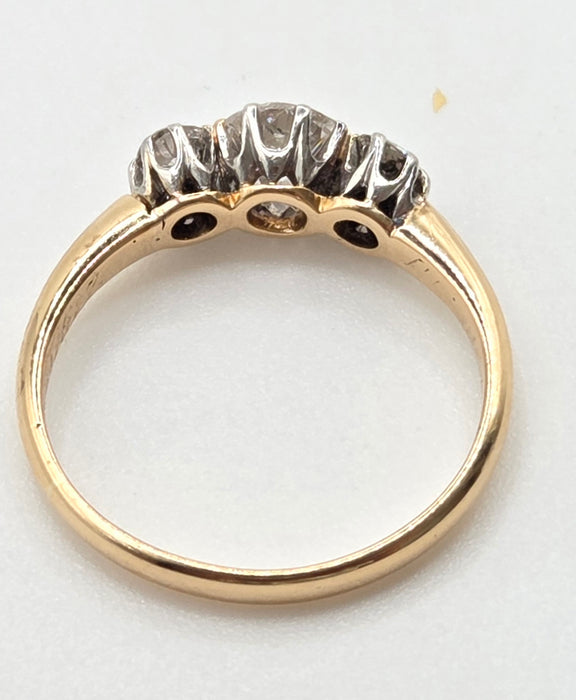 2861: Antique: 18ct Gold Round Old Cut Natural Diamonds (0.16ct) Trilogy Ring- From 1917