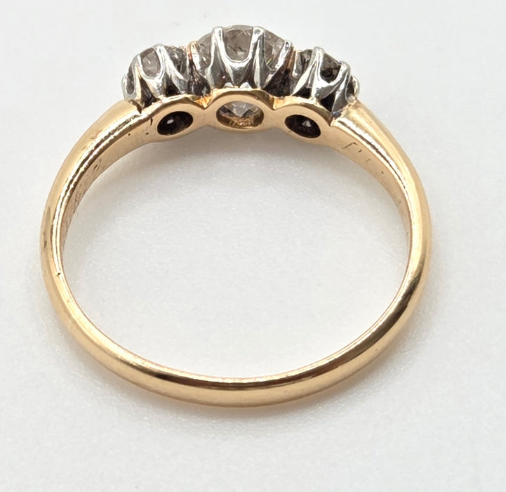 2861: Antique: 18ct Gold Round Old Cut Natural Diamonds (0.16ct) Trilogy Ring- From 1917