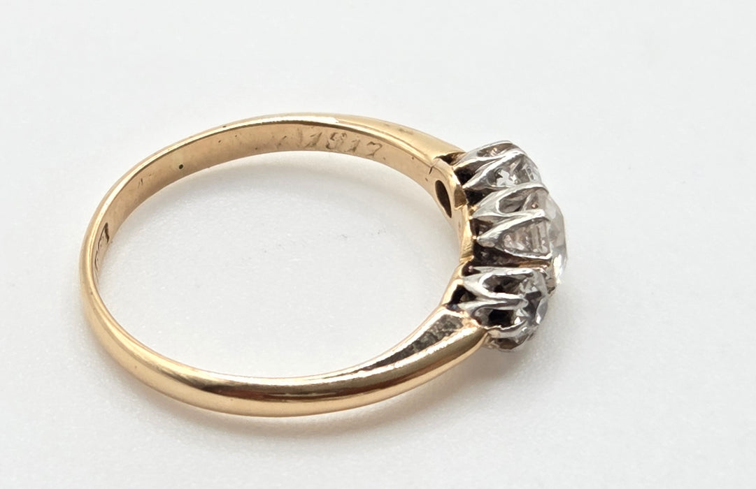 2861: Antique: 18ct Gold Round Old Cut Natural Diamonds (0.16ct) Trilogy Ring- From 1917