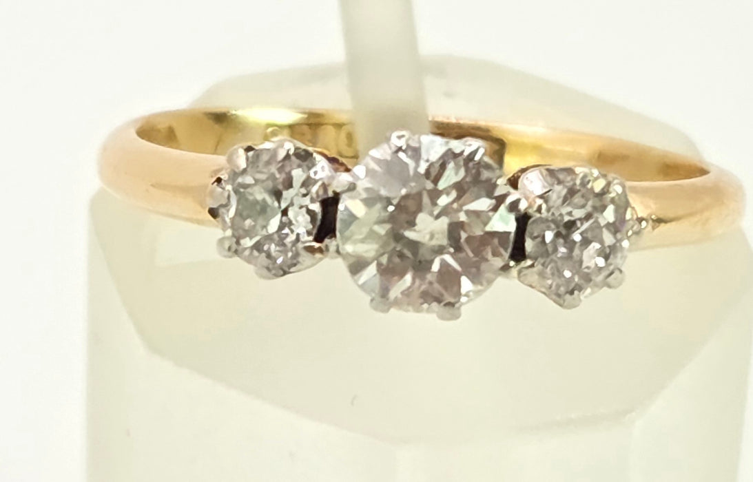 2861: Antique: 18ct Gold Round Old Cut Natural Diamonds (0.16ct) Trilogy Ring- From 1917