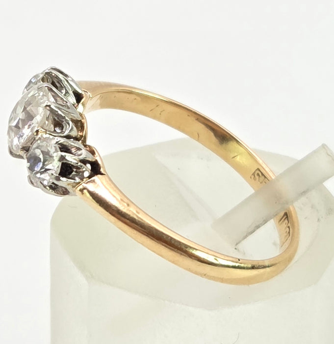 2861: Antique: 18ct Gold Round Old Cut Natural Diamonds (0.16ct) Trilogy Ring- From 1917