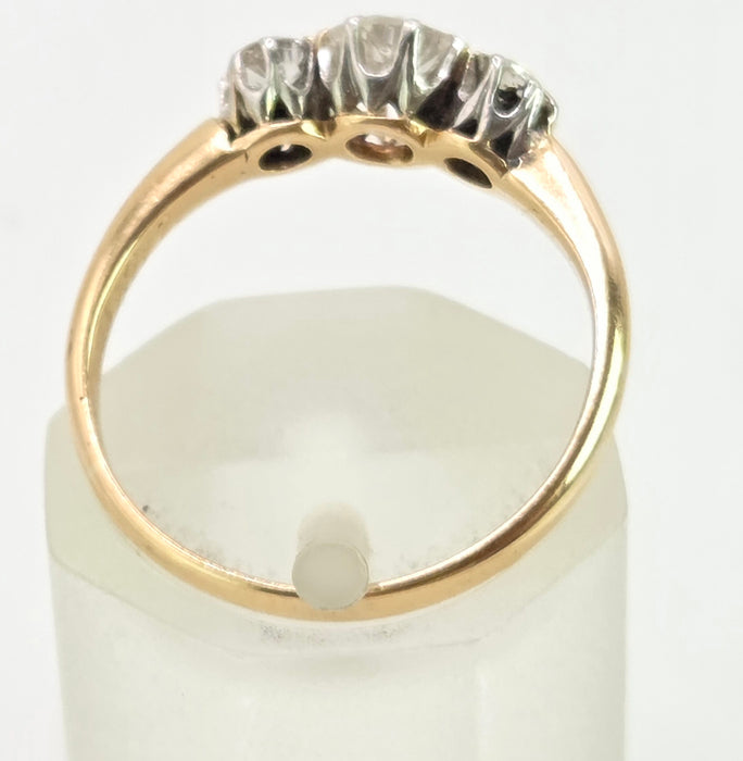 2861: Antique: 18ct Gold Round Old Cut Natural Diamonds (0.16ct) Trilogy Ring- From 1917