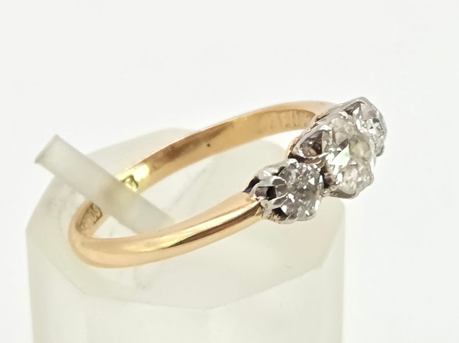 2861: Antique: 18ct Gold Round Old Cut Natural Diamonds (0.16ct) Trilogy Ring- From 1917