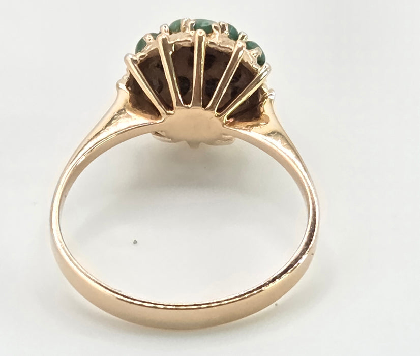 2884: Vintage 14ct Gold 13 Turquoises Flower Head Dress Ring