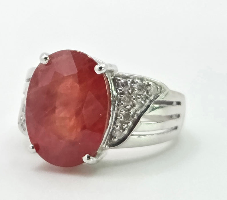 2892: Vintage 18ct White Gold Padparadscha Sapphire (8.54ct) Diamonds Cluster Cocktail Ring