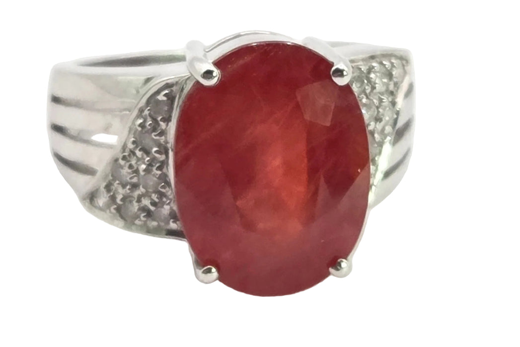 2892: Vintage 18ct White Gold Padparadscha Sapphire (8.54ct) Diamonds Cluster Cocktail Ring