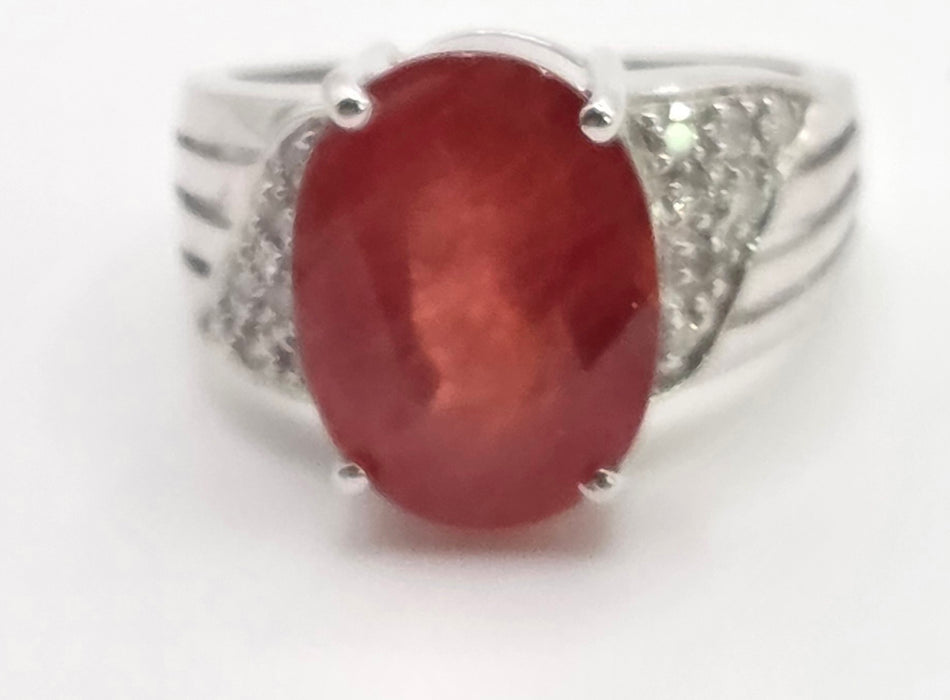 2892: Vintage 18ct White Gold Padparadscha Sapphire (8.54ct) Diamonds Cluster Cocktail Ring