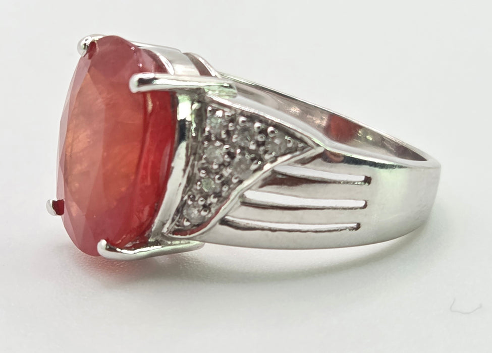 2892: Vintage 18ct White Gold Padparadscha Sapphire (8.54ct) Diamonds Cluster Cocktail Ring