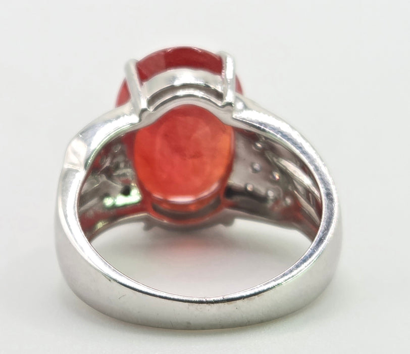2892: Vintage 18ct White Gold Padparadscha Sapphire (8.54ct) Diamonds Cluster Cocktail Ring