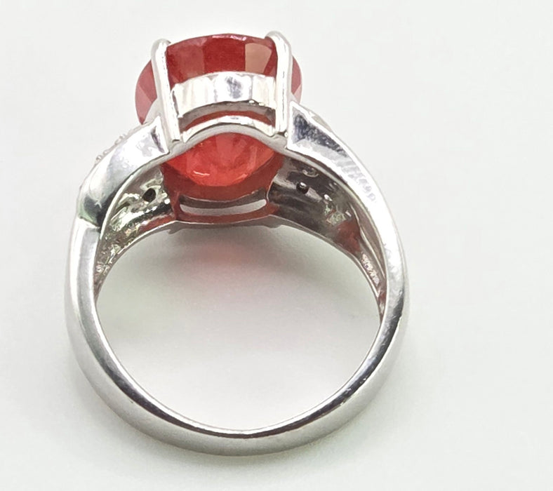 2892: Vintage 18ct White Gold Padparadscha Sapphire (8.54ct) Diamonds Cluster Cocktail Ring