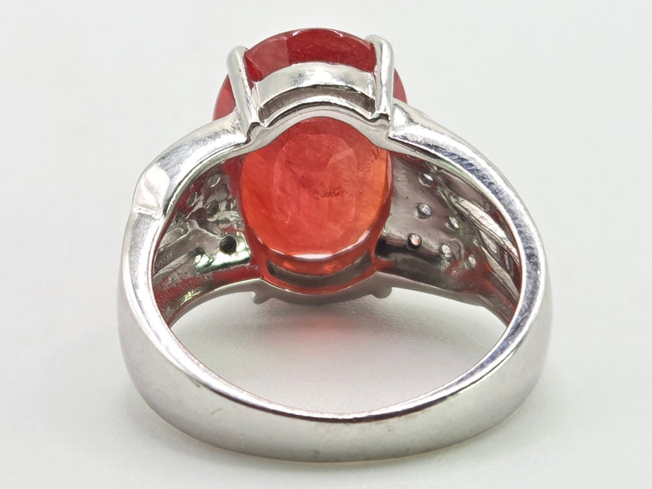 2892: Vintage 18ct White Gold Padparadscha Sapphire (8.54ct) Diamonds Cluster Cocktail Ring