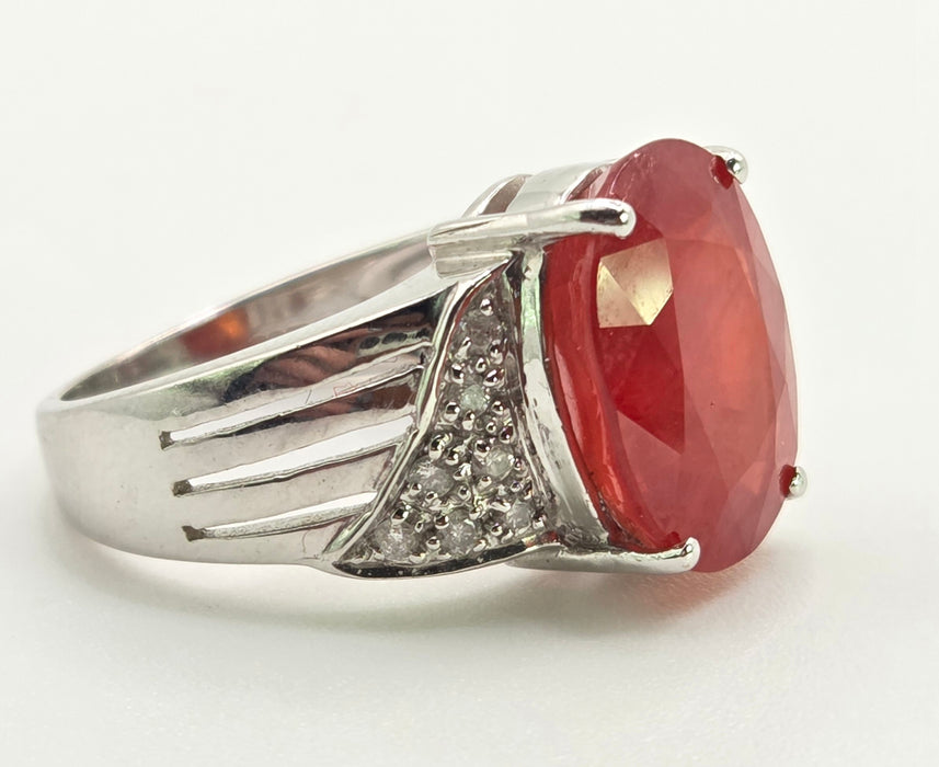 2892: Vintage 18ct White Gold Padparadscha Sapphire (8.54ct) Diamonds Cluster Cocktail Ring